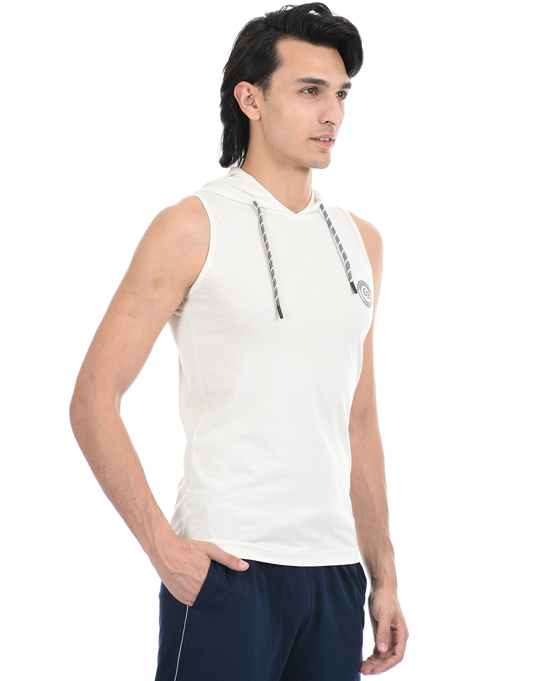 Cloak & Decker by Monte Carlo Men White Sleeveless Hooded Tshirt